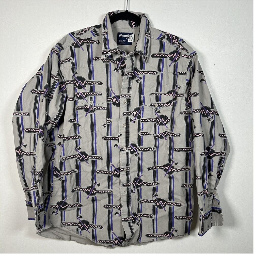 VTG Wrangler Brushpopper Button Up Tomahawk Shirt 90s Country Mens Size 17-34 XL